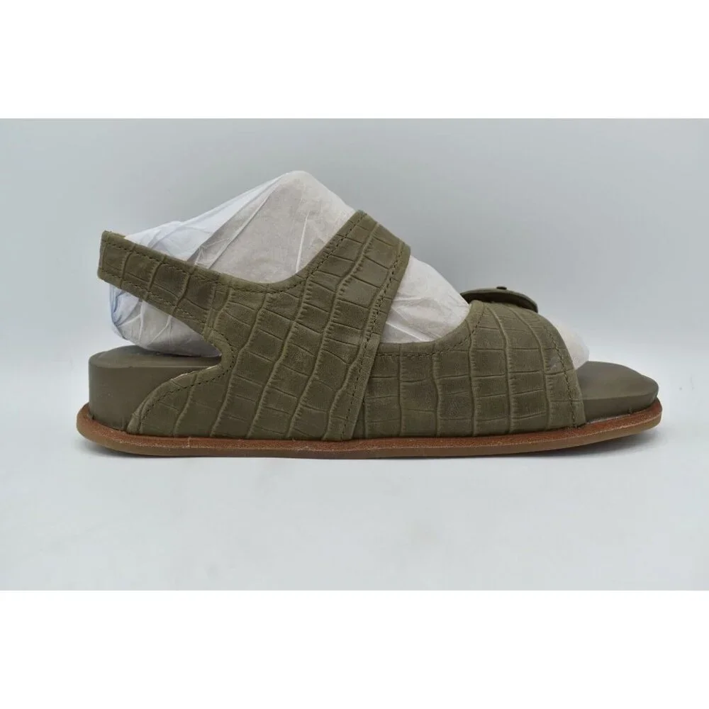 Sofft Womens Size 9.5 Adalia‎ Olive Buckle Croc Embossed Suede Leather Sandals